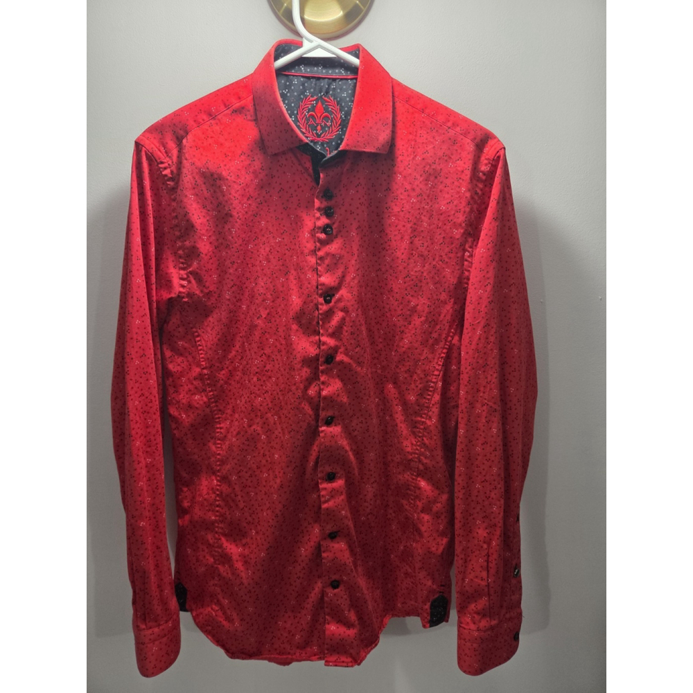 Au Noir Men Dress Shirt Long Sleeves Size 2 Red Pre-Owned